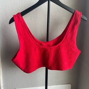 Boohoo Textured Red Swimsuit Top | Size 16 |Scoop Neck Bikini Top SPRING SUMMER